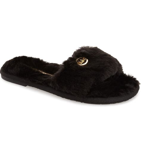 michael kors faux fur slide slippers|Michael Kors ladies slides.